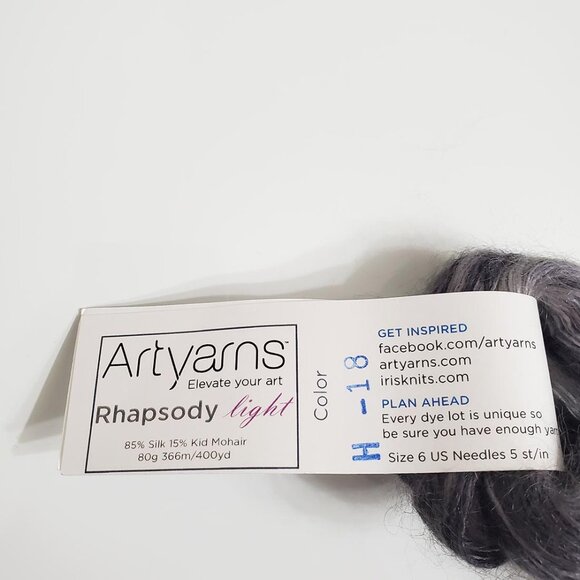 Artyarns Rhapsody Light Yarn H-18 74g 366m Silk Kid Mohair Cityscape Gray - Picture 4 of 9